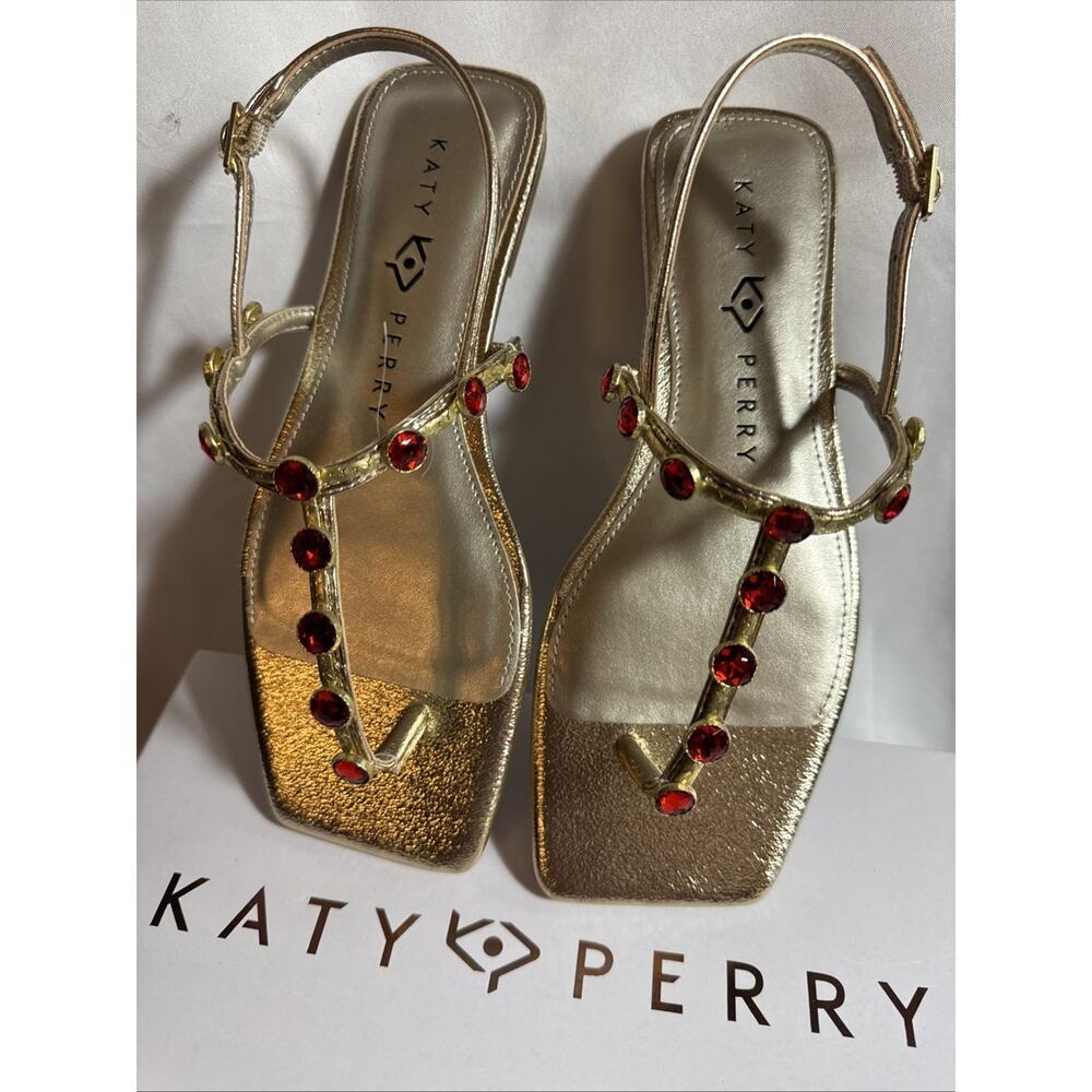 Katy Perry The Camie Gemstone Slingback Sandals Gold/Red Women's Size 6 NWT NIB